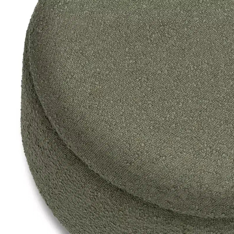 Pouf rotondo contenitore con coperchio sollevabile e piedini in legno a sfera