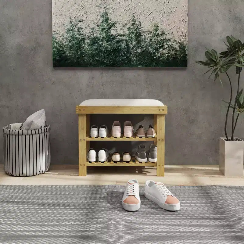 Panca da ingresso con porta scarpe e cuscino