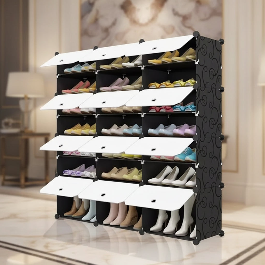 Portable Shoe Rack Storage Cabinet 7-Tier Shelving Unit For Storing High Heels and Slippers Patterned Design
