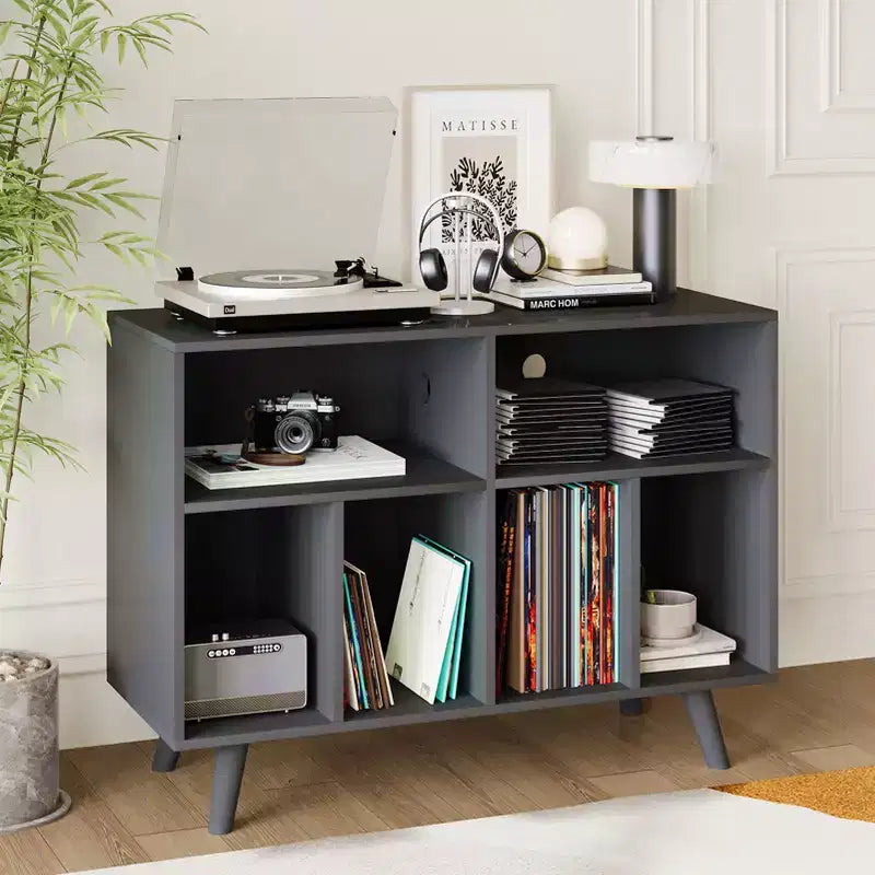 Record Player Stand with Vinyl Storage, Record Player Cabinet Holds Up to 350 Albums, Wood Turntable Stand Cube Storage Organizer for Living Room