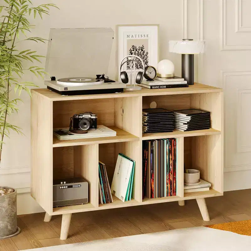 Mobile giradischi in legno con portavinili