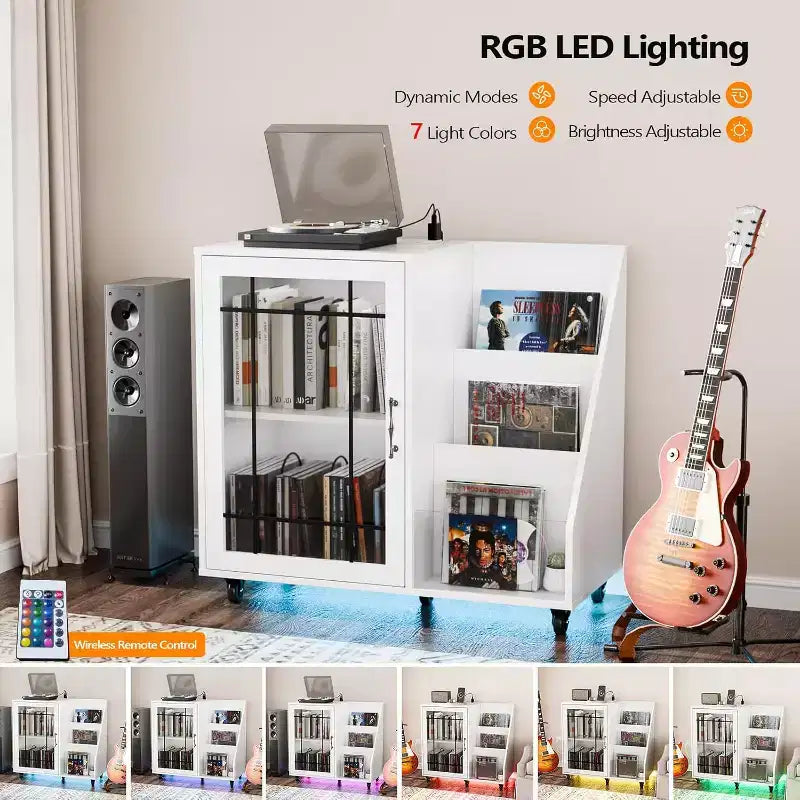Mobile per giradischi con vano portadischi in vinile e stazione di ricarica LED