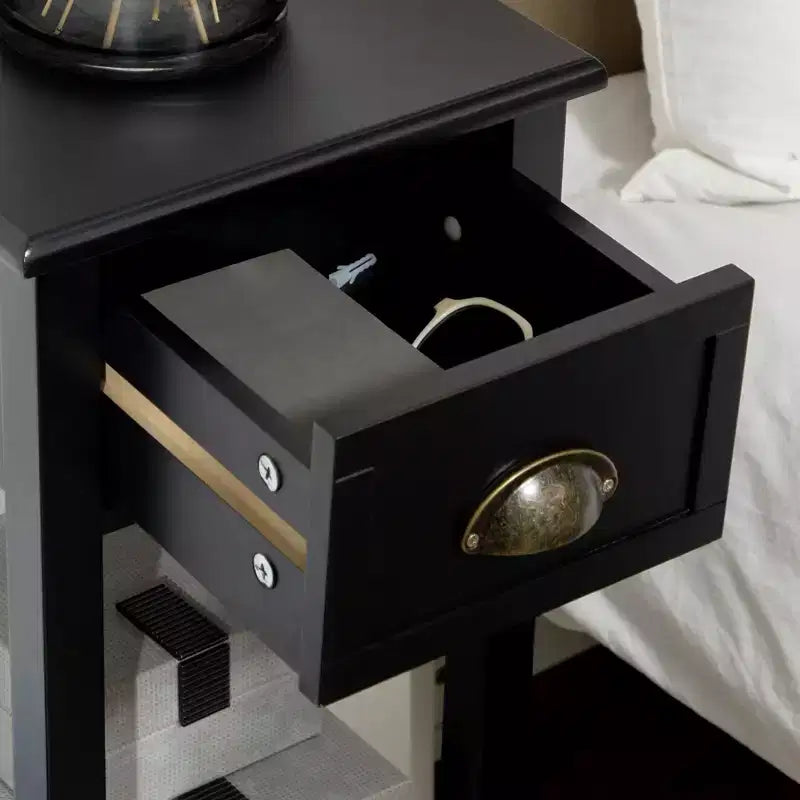 Tavolino stretto a 2 livelli con cassetto e ripiano inferiore