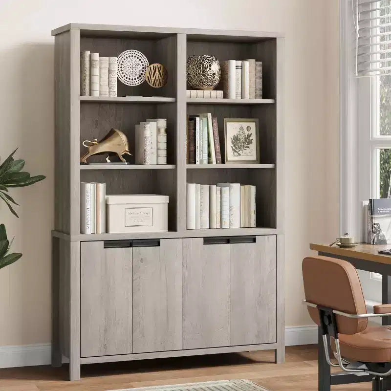 Libreria a due scomparti con ante e ripiani regolabili, altezza 179,5 cm
