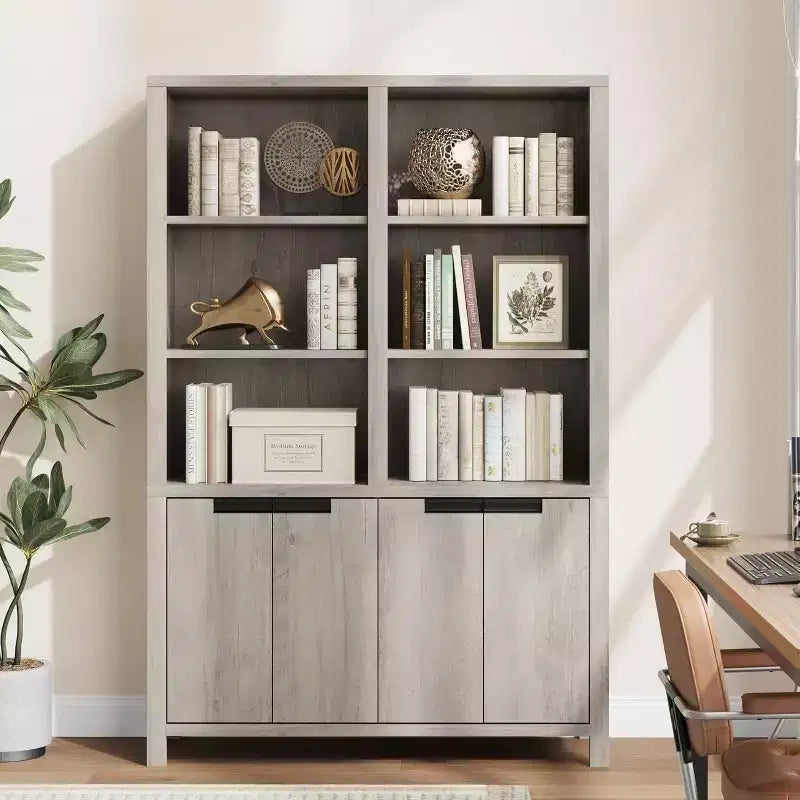 Libreria a due scomparti con ante e ripiani regolabili, altezza 179,5 cm