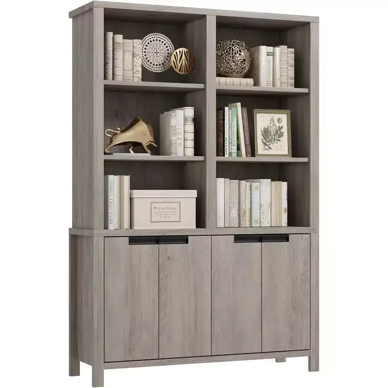 Libreria a due scomparti con ante e ripiani regolabili, altezza 179,5 cm