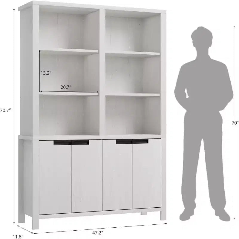 Libreria a due scomparti con ante e ripiani regolabili, altezza 179,5 cm