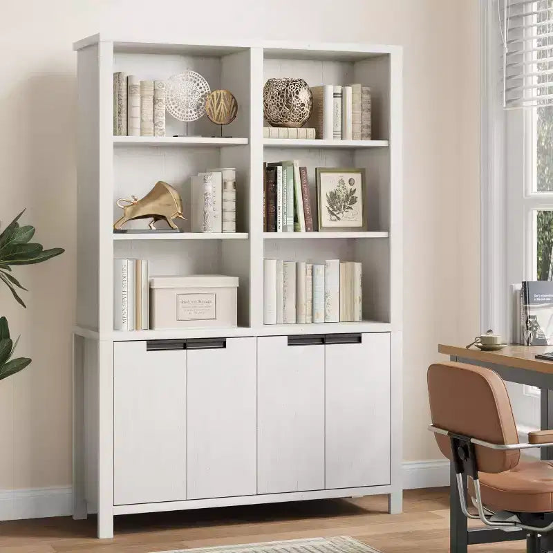 Libreria a due scomparti con ante e ripiani regolabili, altezza 179,5 cm