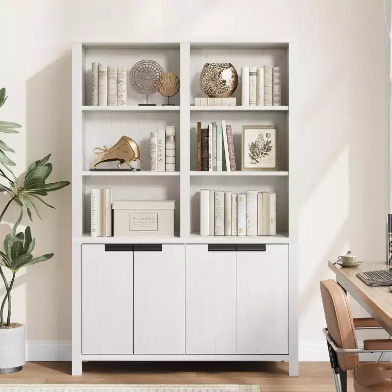Libreria a due scomparti con ante e ripiani regolabili, altezza 179,5 cm