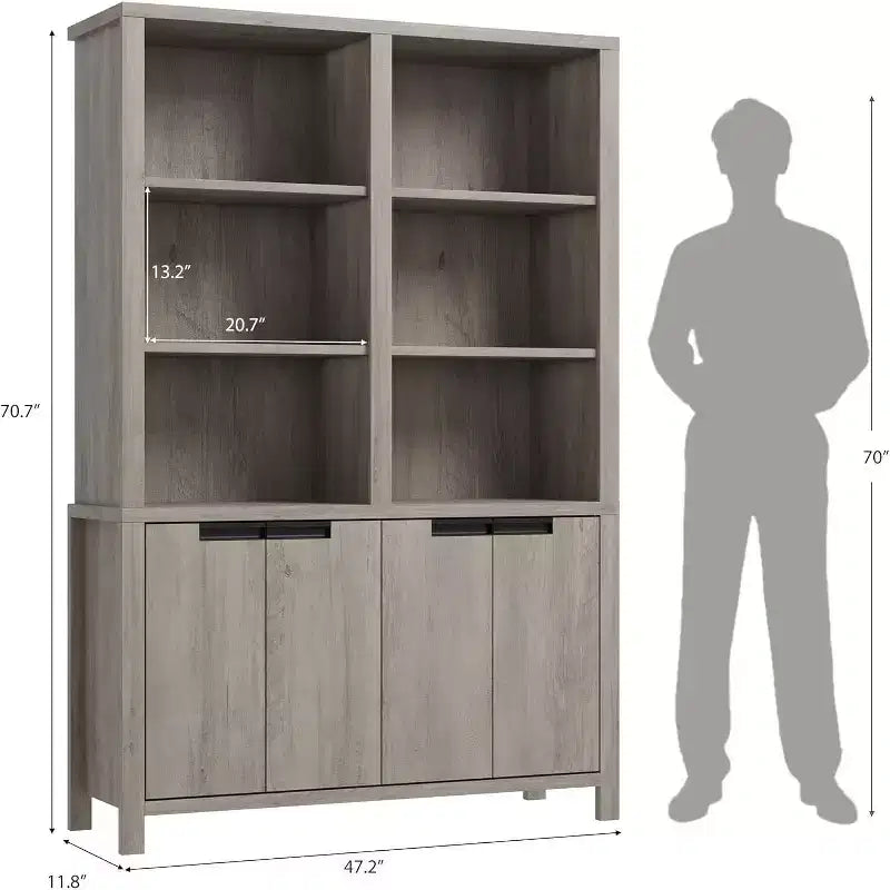 Libreria a due scomparti con ante e ripiani regolabili, altezza 179,5 cm