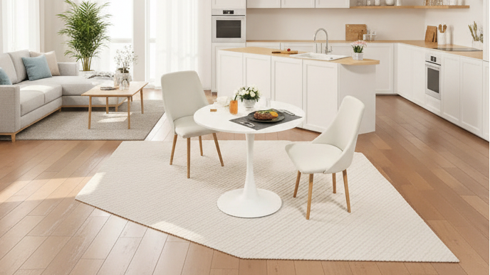 Tavolo da pranzo rotondo, 80 cm, per 2–4 persone, base a piedistallo bianca