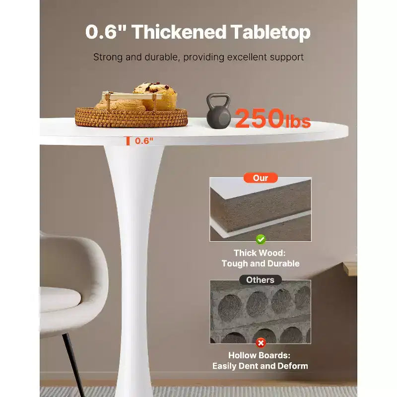 Tavolo da pranzo rotondo, 80 cm, per 2–4 persone, base a piedistallo bianca