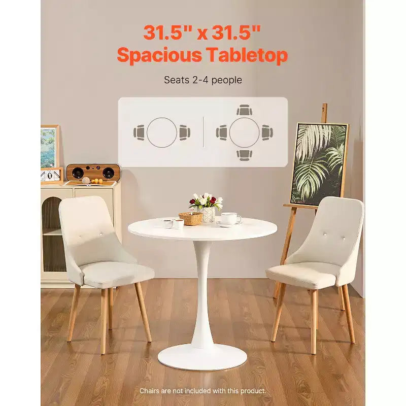 Tavolo da pranzo rotondo, 80 cm, per 2–4 persone, base a piedistallo bianca