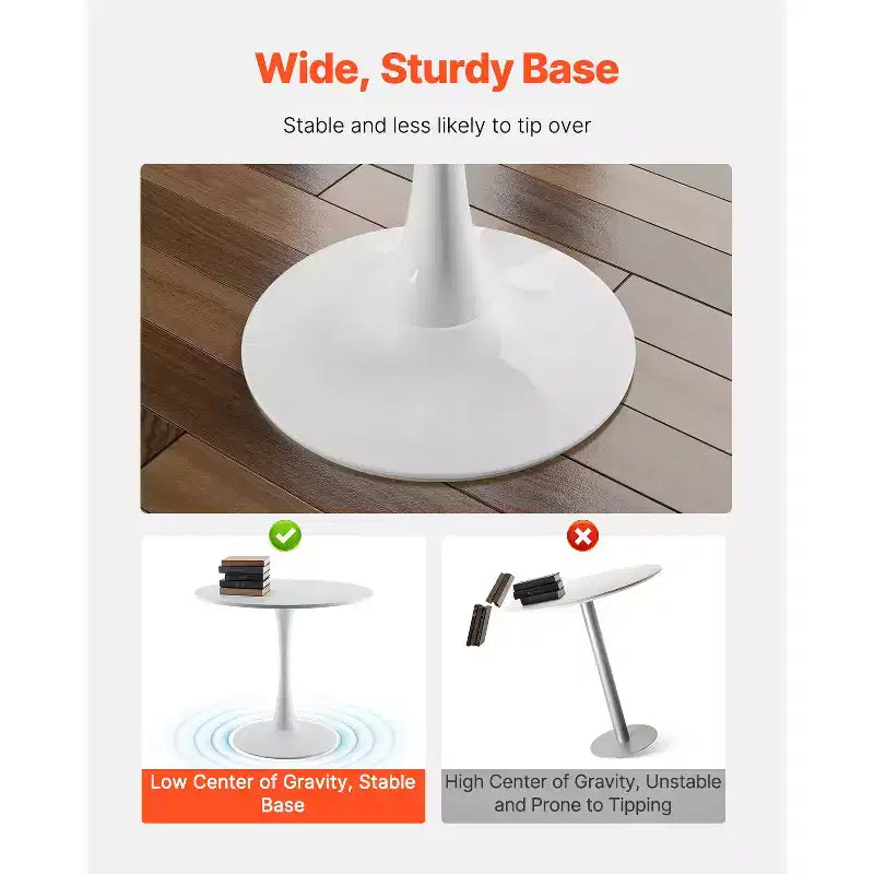 Tavolo da pranzo rotondo, 80 cm, per 2–4 persone, base a piedistallo bianca