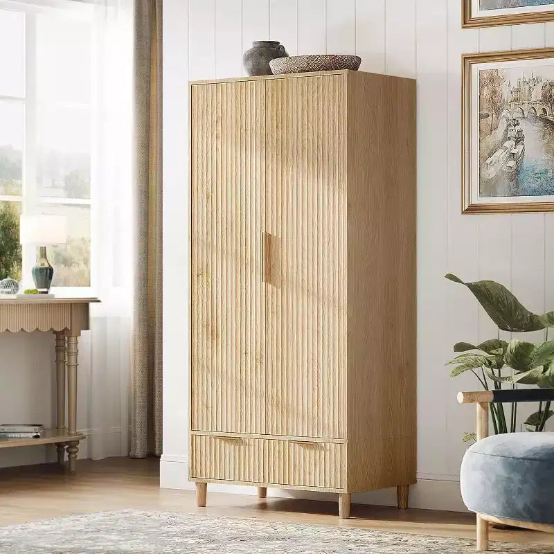 VINGLI Fluted Wardrobe Closet Armoire with Doors And Drawers, Wardrobe Cabinet