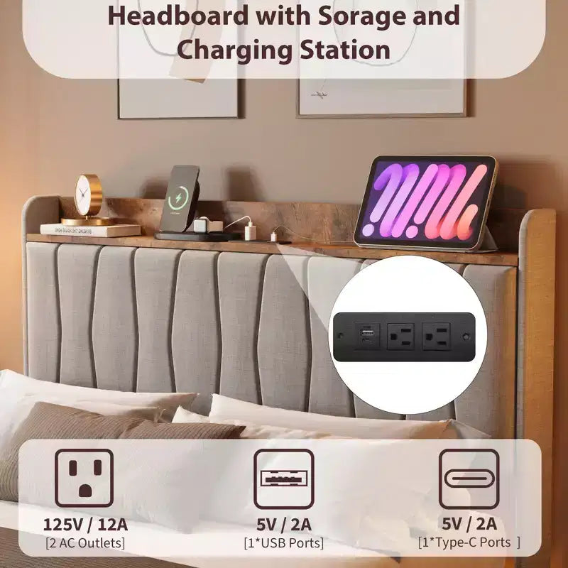 Giroletto imbottito con testiera a LED e contenitore