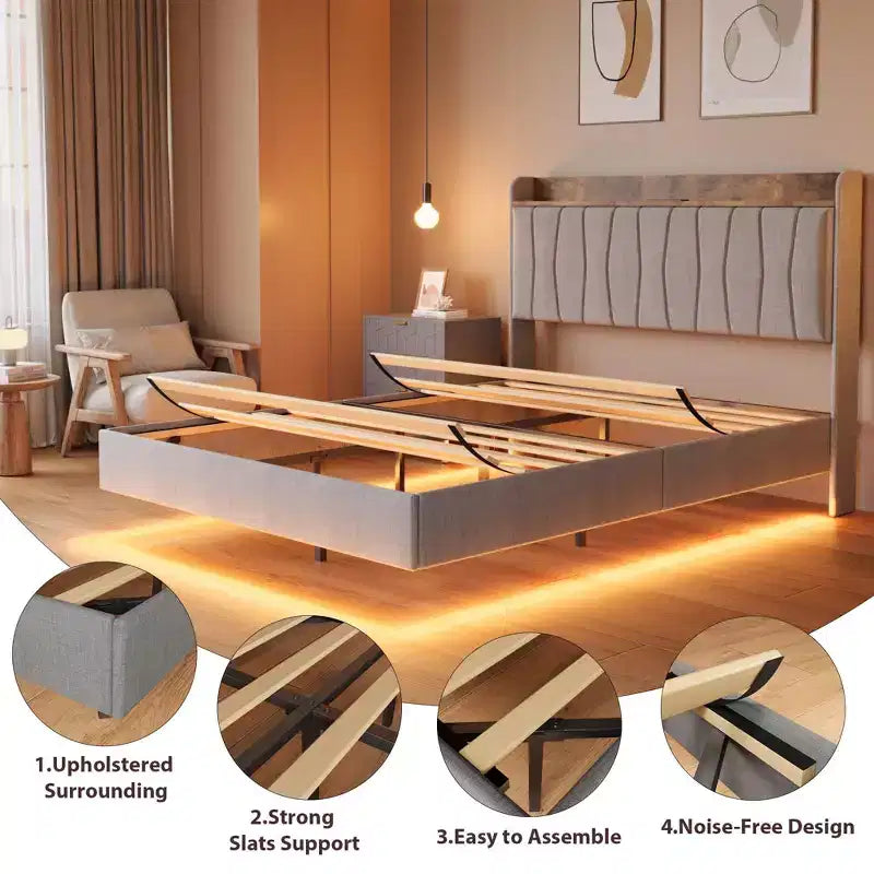 Giroletto imbottito con testiera a LED e contenitore