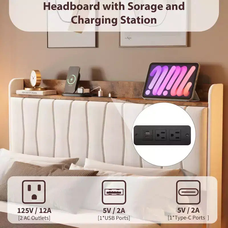 Giroletto imbottito con testiera a LED e contenitore