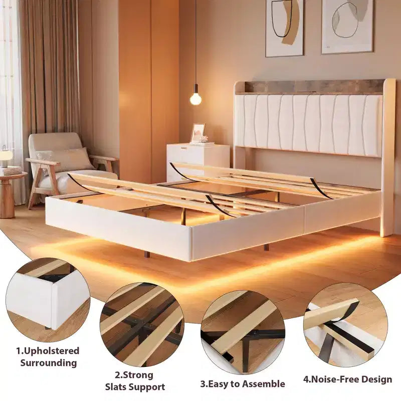 Giroletto imbottito con testiera a LED e contenitore
