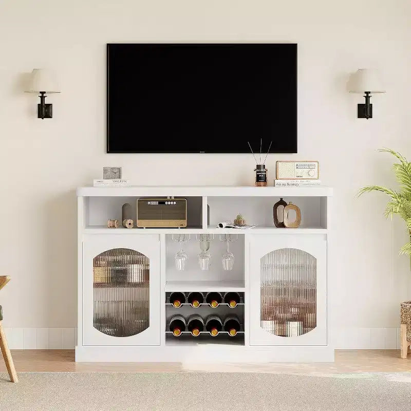 Sideboard Buffet with Led Lights Wine Bar Cabinet White Modern Coffee