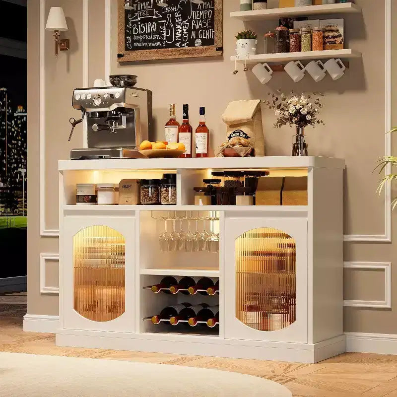 Credenza/Madia con Luci a LED e Ante in Vetro