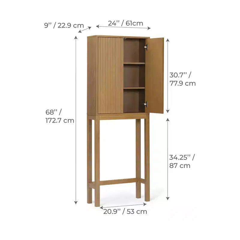 Pensile sopra WC con ante scanalate e gambe in legno massello