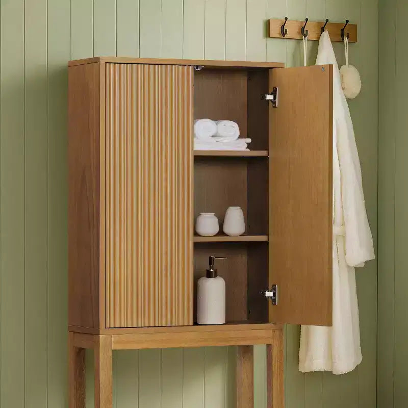 Pensile sopra WC con ante scanalate e gambe in legno massello