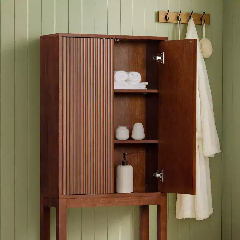 Pensile sopra WC con ante scanalate e gambe in legno massello