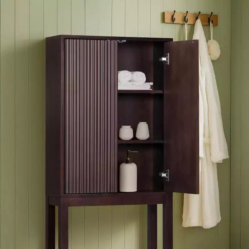 Pensile sopra WC con ante scanalate e gambe in legno massello