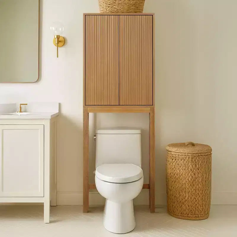 Pensile sopra WC con ante scanalate e gambe in legno massello