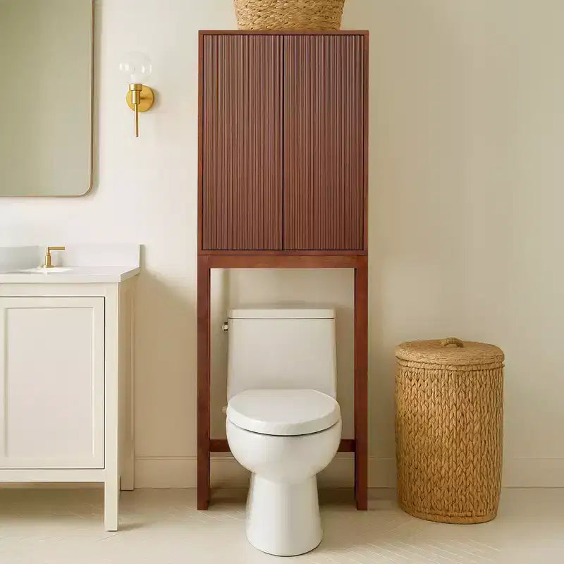Pensile sopra WC con ante scanalate e gambe in legno massello