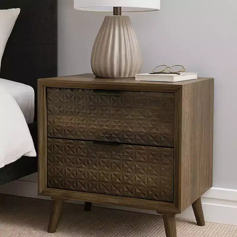 Comodino a 2 cassetti in legno marrone scuro