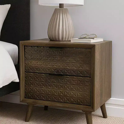 Comodino a 2 cassetti in legno marrone scuro