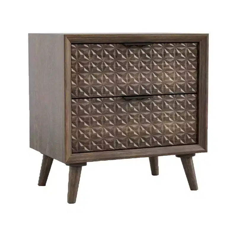 Comodino a 2 cassetti in legno marrone scuro