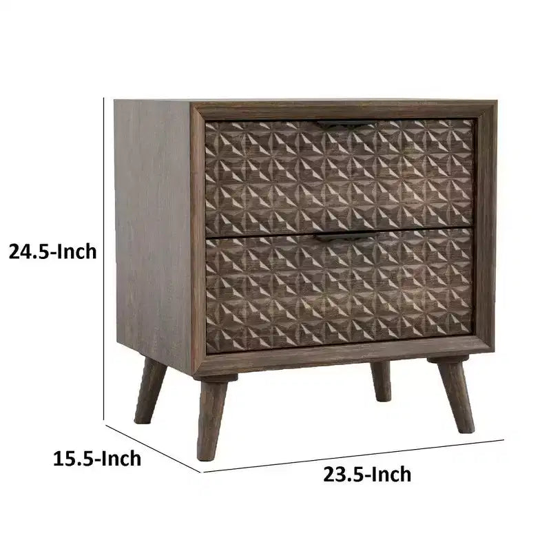 Comodino a 2 cassetti in legno marrone scuro