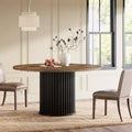 Lantine 47.24-Inch Round Dining Table for 4-6 People, Modern Fluted MDF + Metal Base Kitchen Table, Sturdy Circle Dining Room Furniture, Black