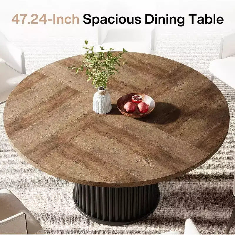 Tavolo da pranzo rotondo da 47 pollici per 4-6 persone, piano in legno e base a piedistallo in metallo
