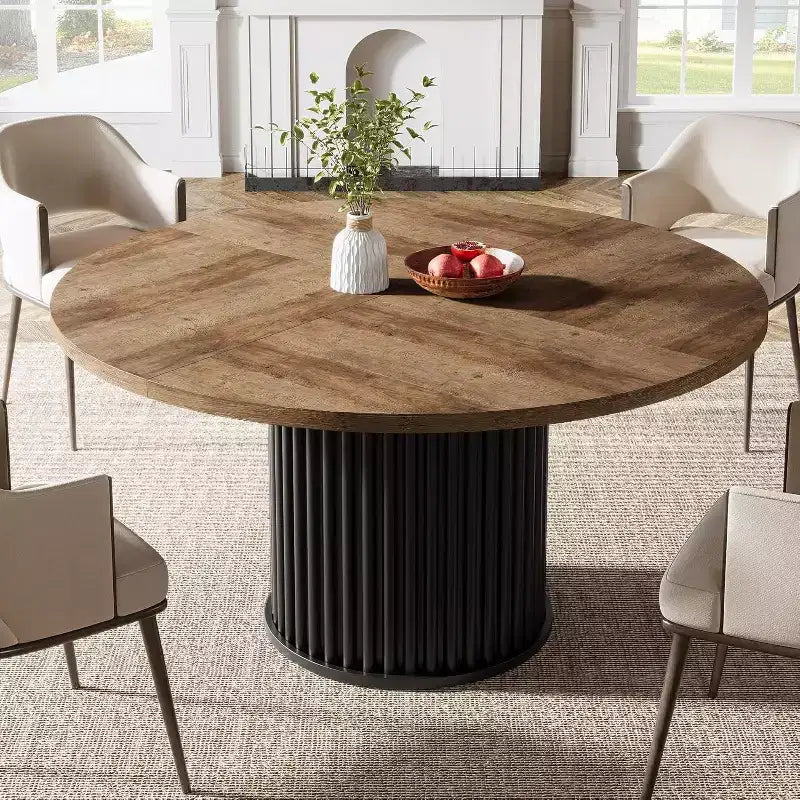 Tavolo da pranzo rotondo da 47 pollici per 4-6 persone, piano in legno e base a piedistallo in metallo