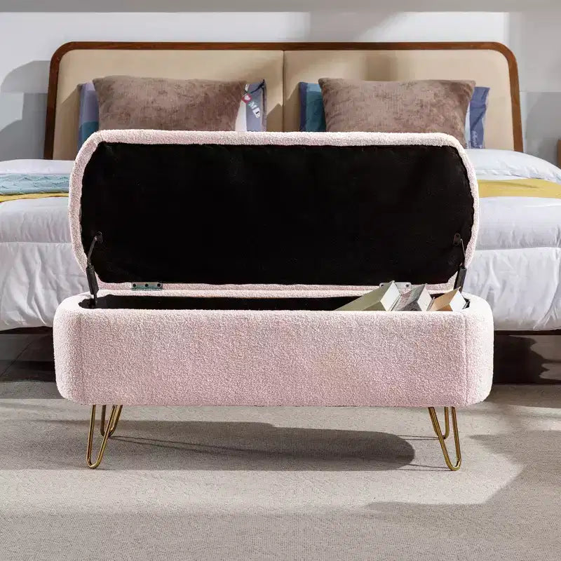 Panca Pouf Contenitore in Finta Pelliccia con Vano Nascosto