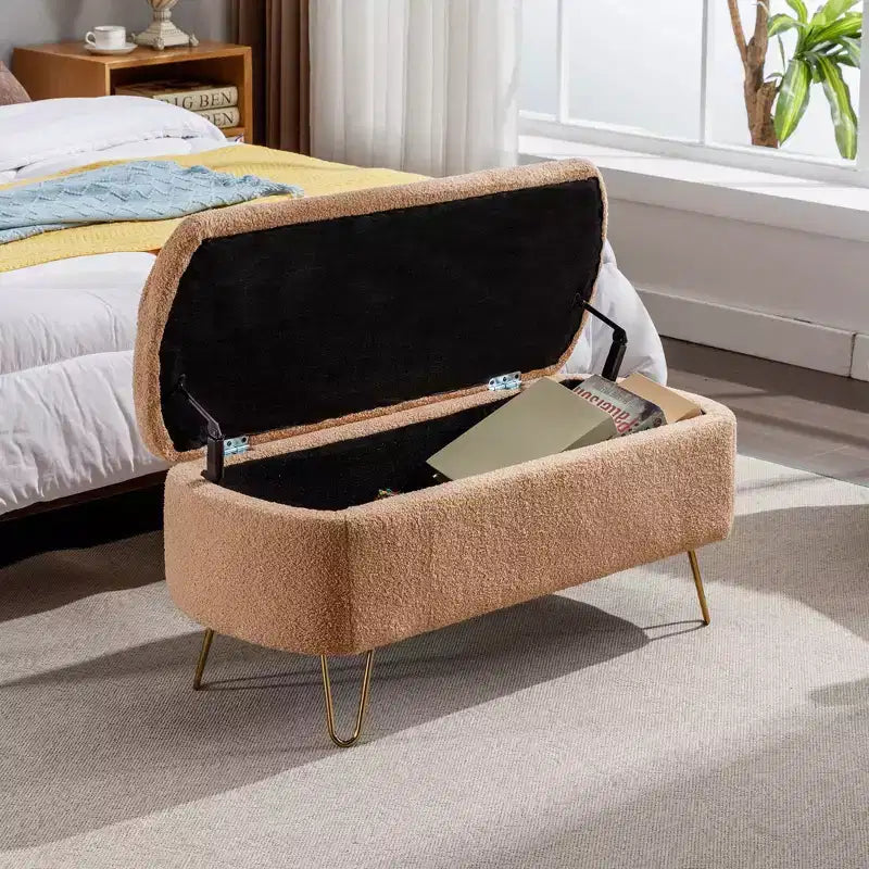 Panca Pouf Contenitore in Finta Pelliccia con Vano Nascosto