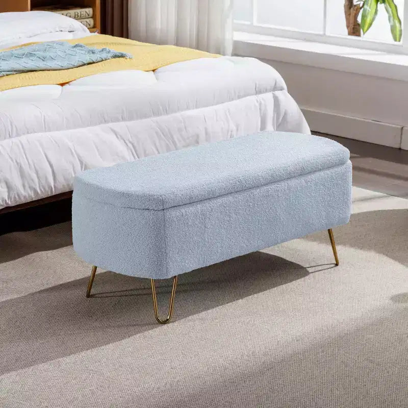 Clihome Storage Ottoman Bench for End of Bed, Modern Ivory White Faux Fur Entryway Bench Upholstered Padded with Storage for Living Room Bedroom