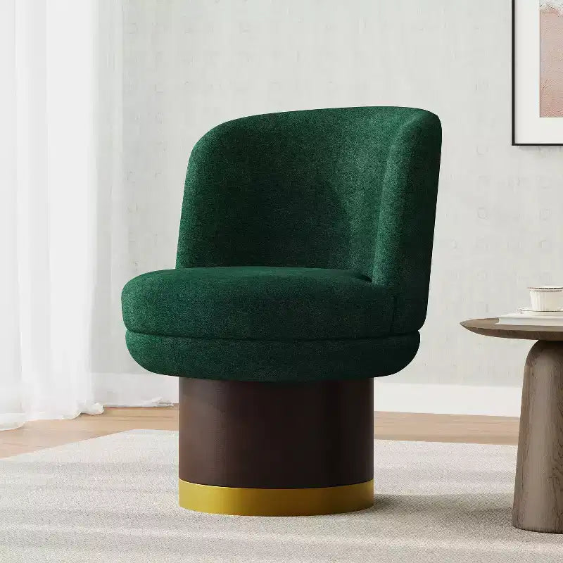 Poltrona di design rotonda girevole a 360° con base a piedistallo – Ciniglia