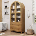71 Tall Arched Pantry Cabinet, Modern Farmhouse Kitchen Storage Cabinet with 2 Large Drawers