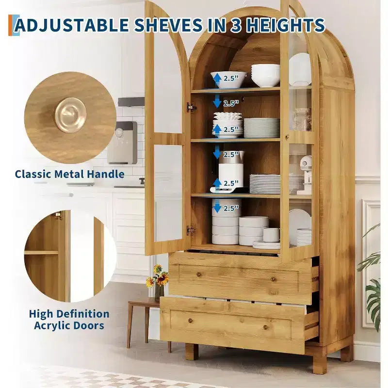 Dispensa ad arco alta 180 cm con ante in vetro e 2 cassetti