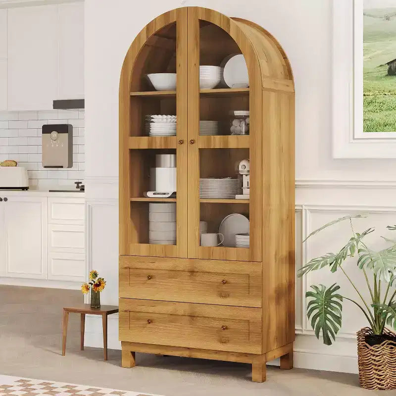 Dispensa ad arco alta 180 cm con ante in vetro e 2 cassetti