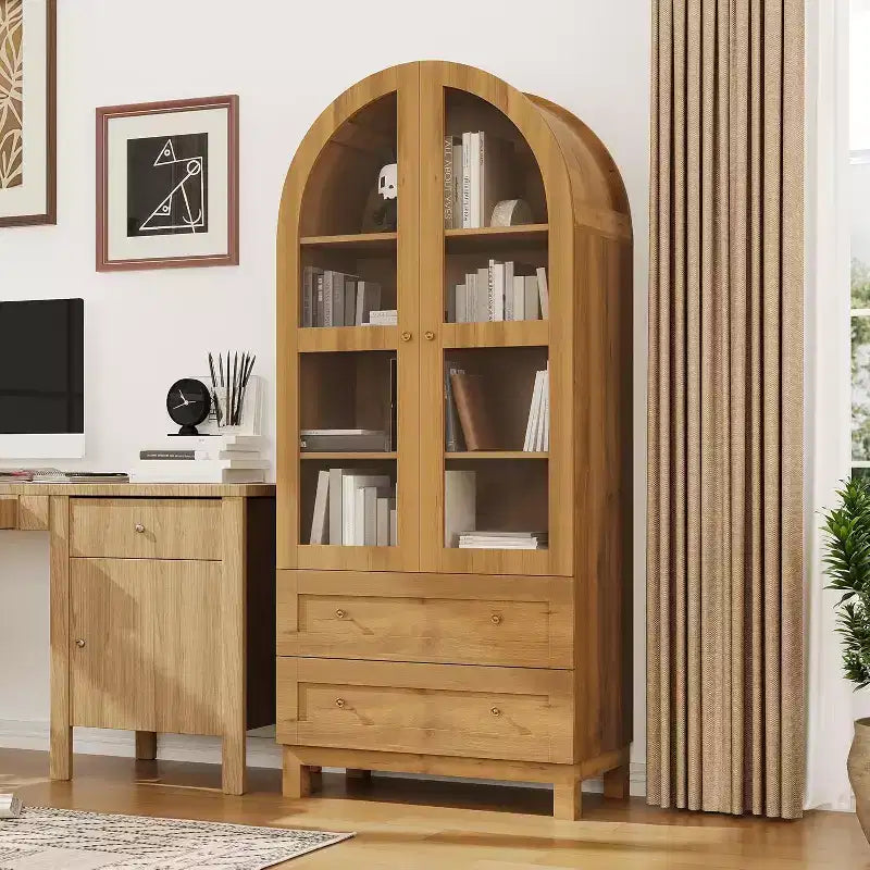 Dispensa ad arco alta 180 cm con ante in vetro e 2 cassetti