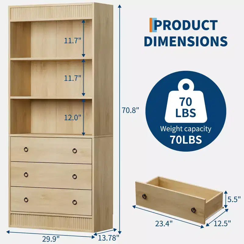 Libreria a Onde con 3 Cassetti