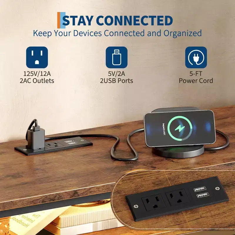Mobile porta TV da 63 pollici con 10 cassetti, luci LED e presa di corrente integrata