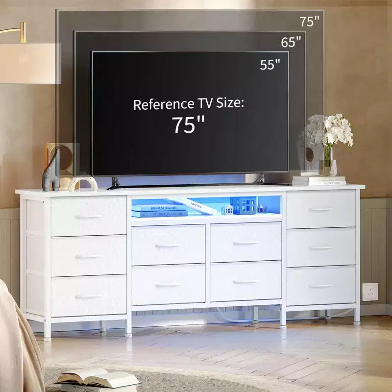Mobile porta TV da 63 pollici con 10 cassetti, luci LED e presa di corrente integrata