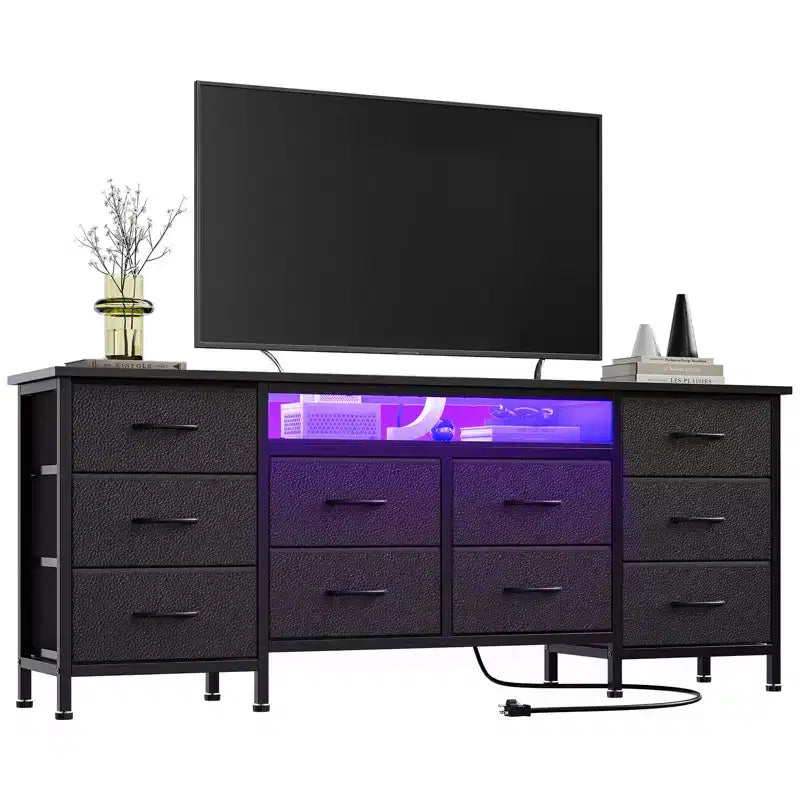 Mobile porta TV da 63 pollici con 10 cassetti, luci LED e presa di corrente integrata